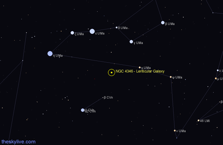 Finder chart NGC 4346 - Lenticular Galaxy in Canes Venatici star