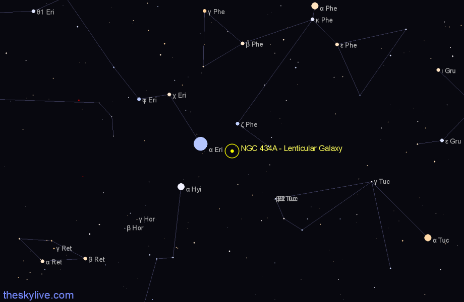 Finder chart NGC 434A - Lenticular Galaxy in Tucana star