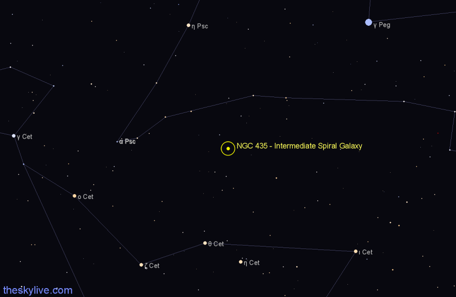 Finder chart NGC 435 - Intermediate Spiral Galaxy in Cetus star