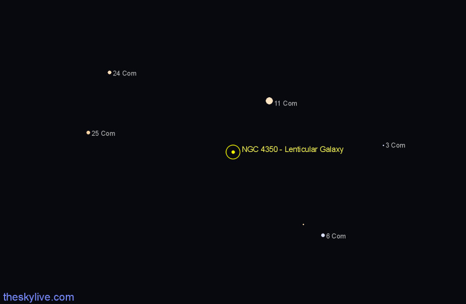 Finder chart NGC 4350 - Lenticular Galaxy in Coma Berenices star