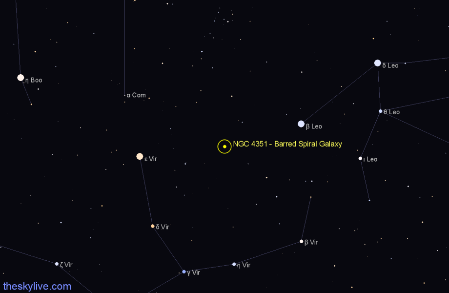 Finder chart NGC 4351 - Barred Spiral Galaxy in Virgo star