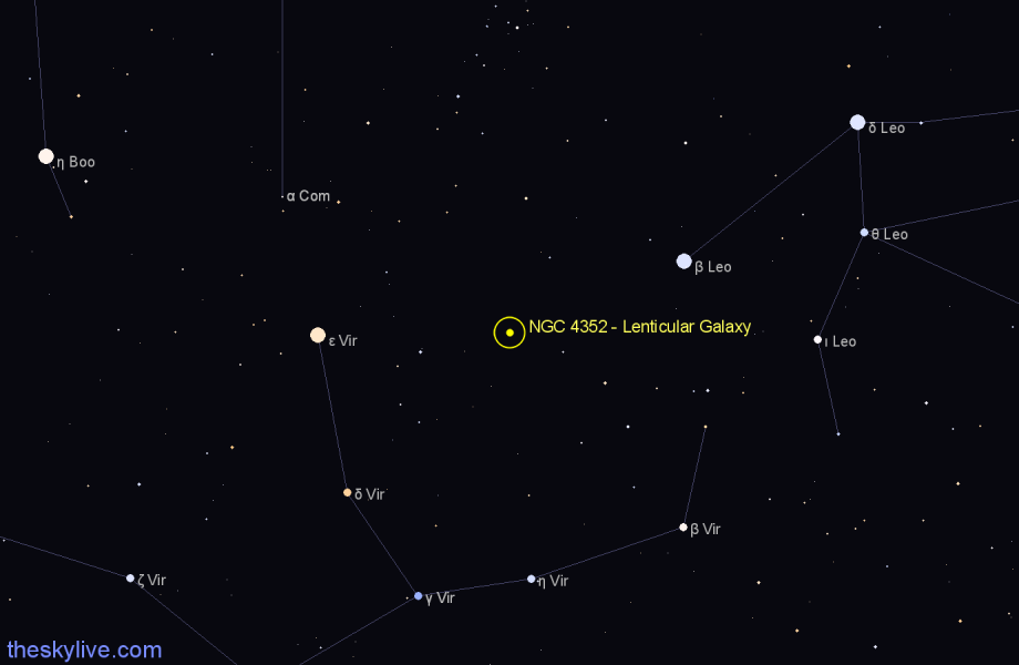 Finder chart NGC 4352 - Lenticular Galaxy in Virgo star