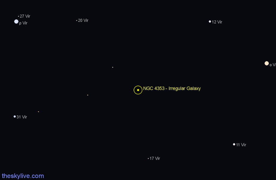 Finder chart NGC 4353 - Irregular Galaxy in Virgo star