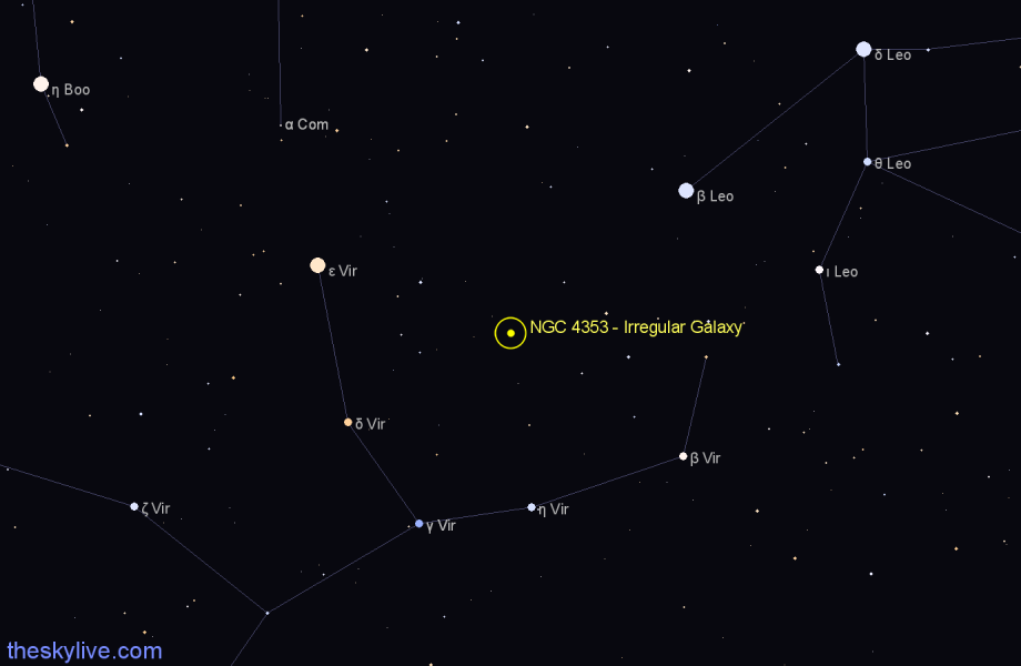 Finder chart NGC 4353 - Irregular Galaxy in Virgo star