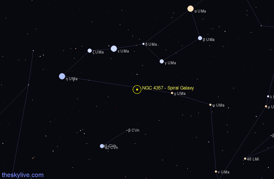 Finder chart NGC 4357 - Spiral Galaxy in Canes Venatici star