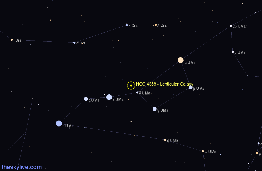 Finder chart NGC 4358 - Lenticular Galaxy in Ursa Major star