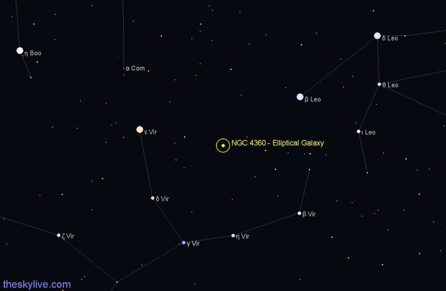 Finder chart NGC 4360 - Elliptical Galaxy in Virgo star