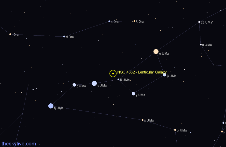 Finder chart NGC 4362 - Lenticular Galaxy in Ursa Major star