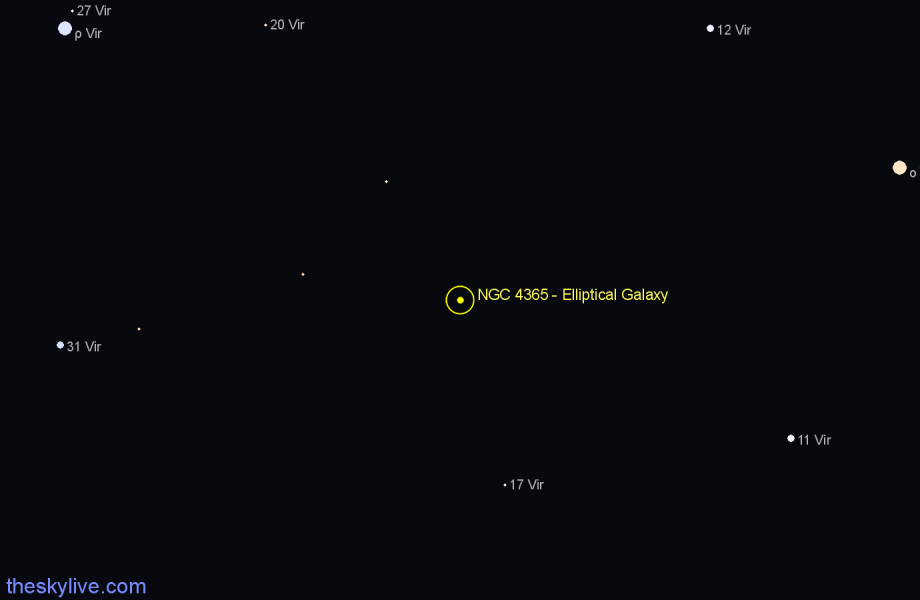 Finder chart NGC 4365 - Elliptical Galaxy in Virgo star