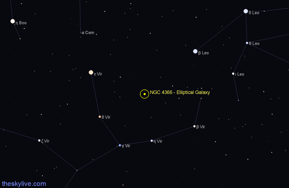 Finder chart NGC 4366 - Elliptical Galaxy in Virgo star