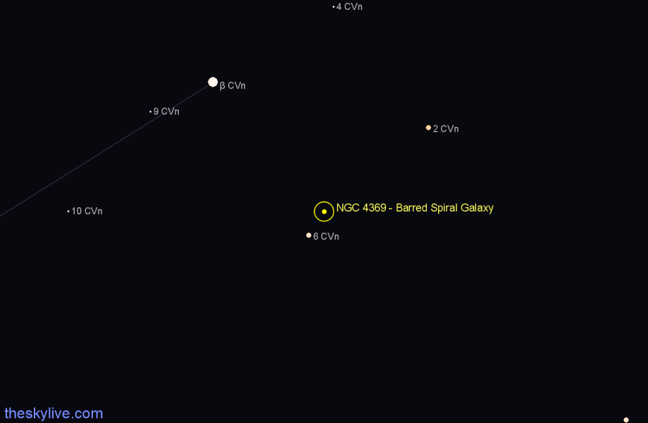 Finder chart NGC 4369 - Barred Spiral Galaxy in Canes Venatici star