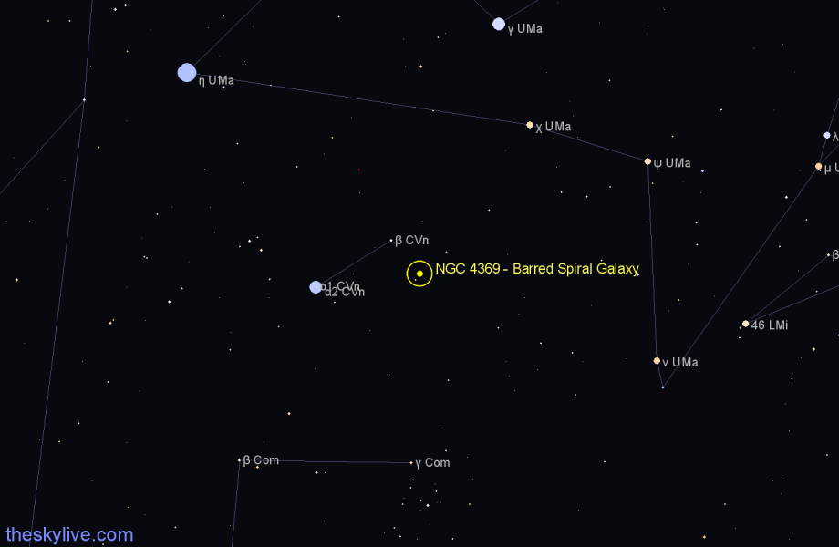 Finder chart NGC 4369 - Barred Spiral Galaxy in Canes Venatici star