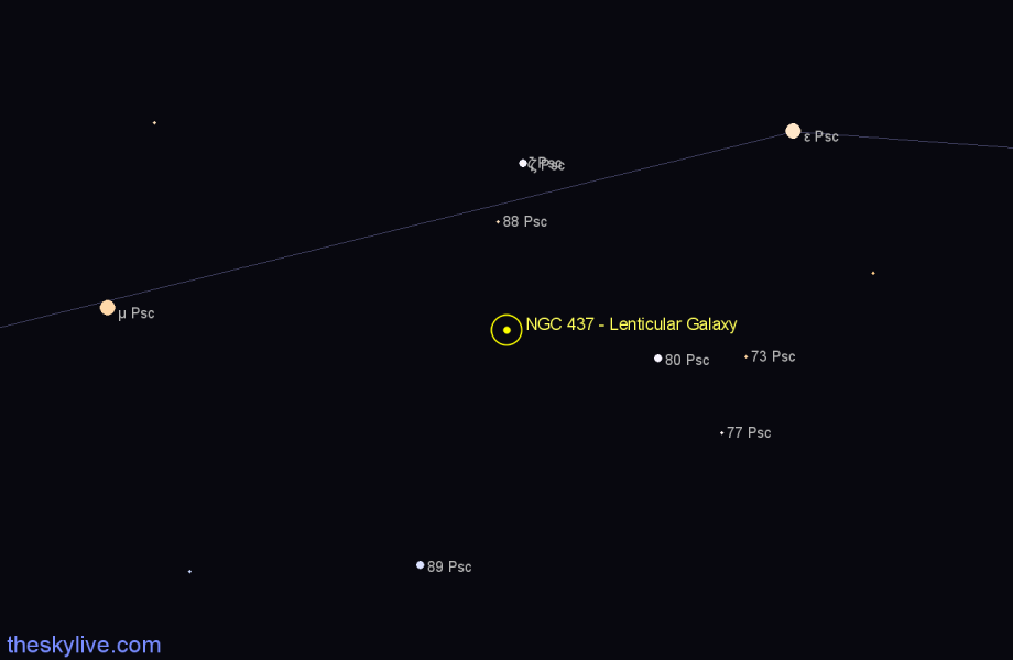 Finder chart NGC 437 - Lenticular Galaxy in Pisces star
