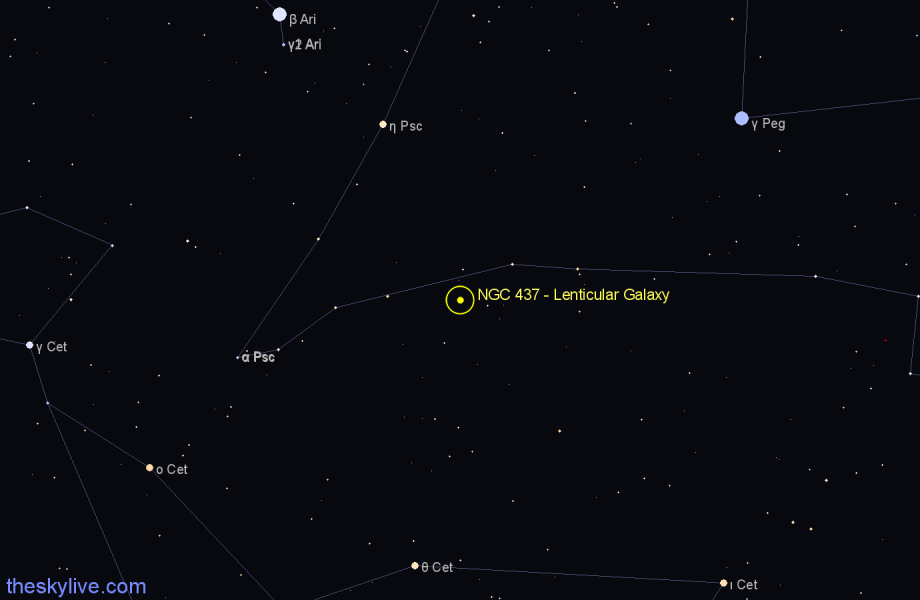 Finder chart NGC 437 - Lenticular Galaxy in Pisces star