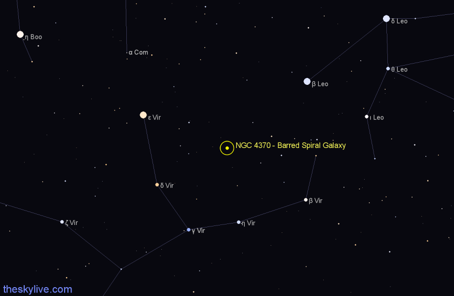 Finder chart NGC 4370 - Barred Spiral Galaxy in Virgo star