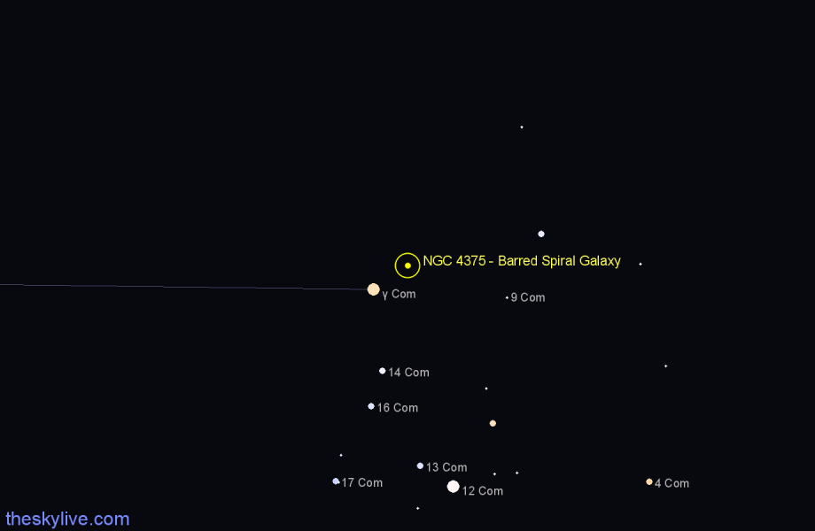 Finder chart NGC 4375 - Barred Spiral Galaxy in Coma Berenices star