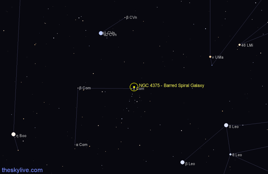 Finder chart NGC 4375 - Barred Spiral Galaxy in Coma Berenices star