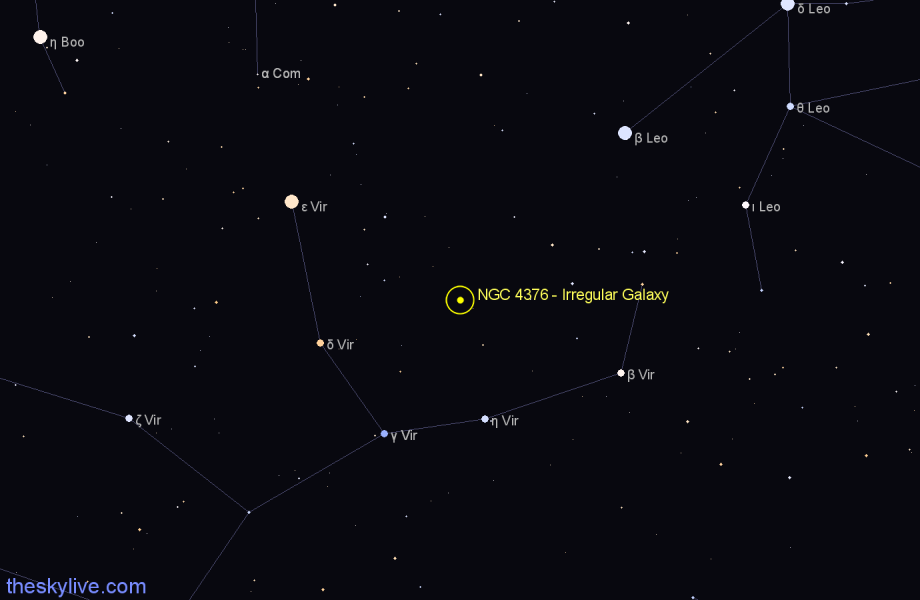 Finder chart NGC 4376 - Irregular Galaxy in Virgo star