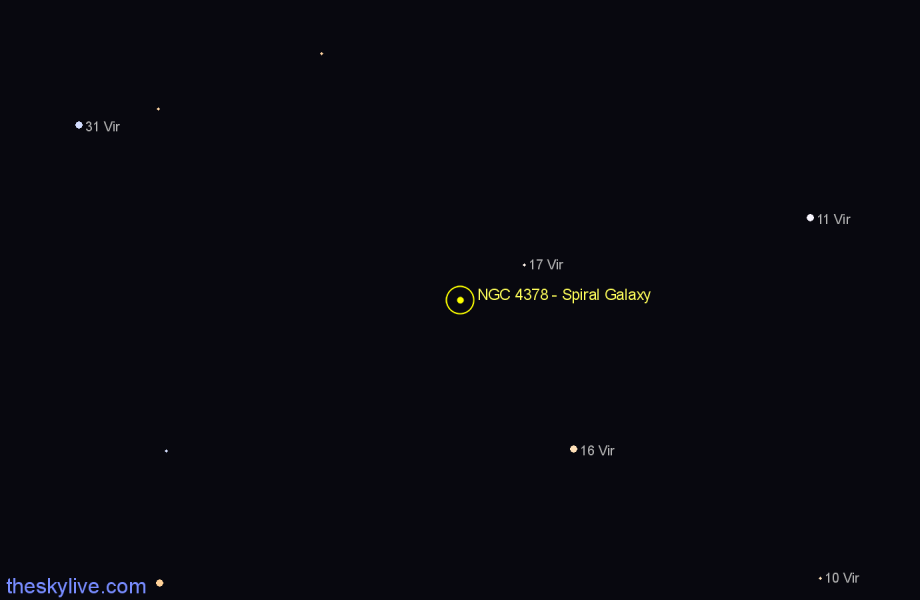 Finder chart NGC 4378 - Spiral Galaxy in Virgo star