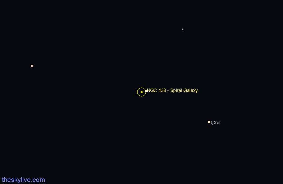 Finder chart NGC 438 - Spiral Galaxy in Sculptor star