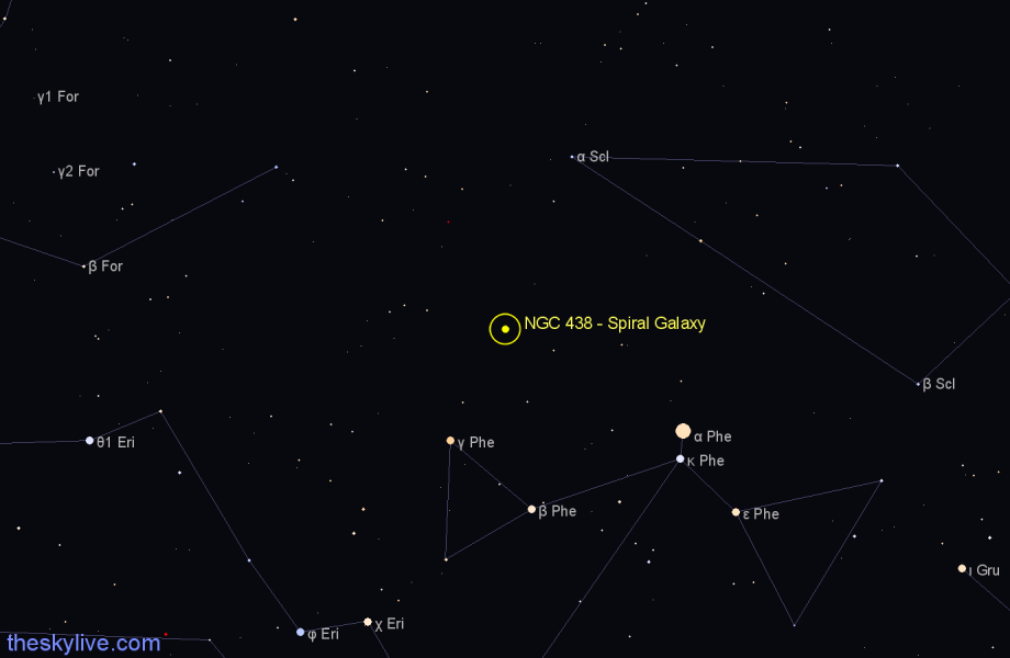 Finder chart NGC 438 - Spiral Galaxy in Sculptor star