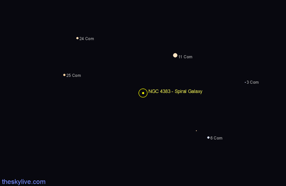 Finder chart NGC 4383 - Spiral Galaxy in Coma Berenices star