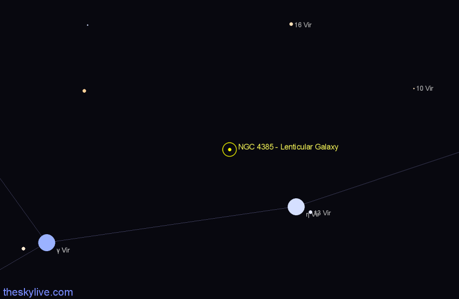 Finder chart NGC 4385 - Lenticular Galaxy in Virgo star