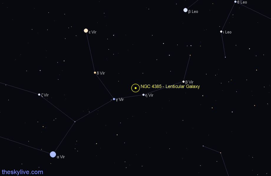 Finder chart NGC 4385 - Lenticular Galaxy in Virgo star