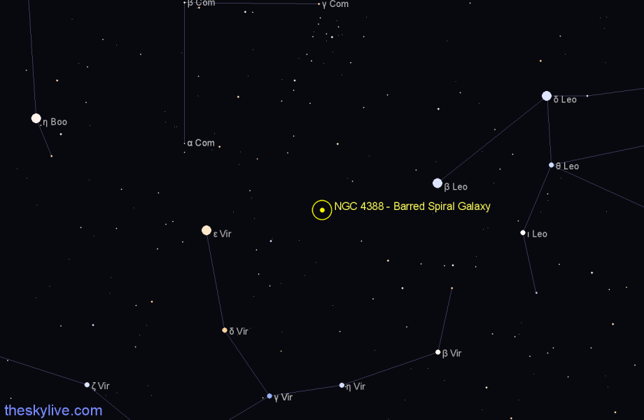 Finder chart NGC 4388 - Barred Spiral Galaxy in Virgo star