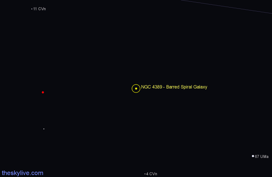 Finder chart NGC 4389 - Barred Spiral Galaxy in Canes Venatici star