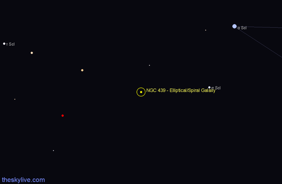 Finder chart NGC 439 - Elliptical/Spiral Galaxy in Sculptor star