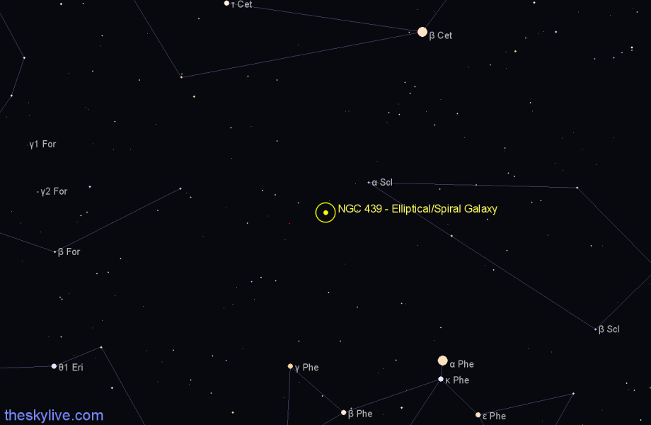 Finder chart NGC 439 - Elliptical/Spiral Galaxy in Sculptor star