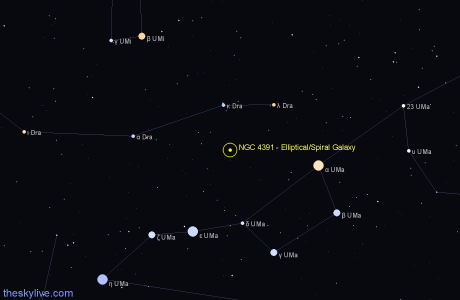 Finder chart NGC 4391 - Elliptical/Spiral Galaxy in Draco star