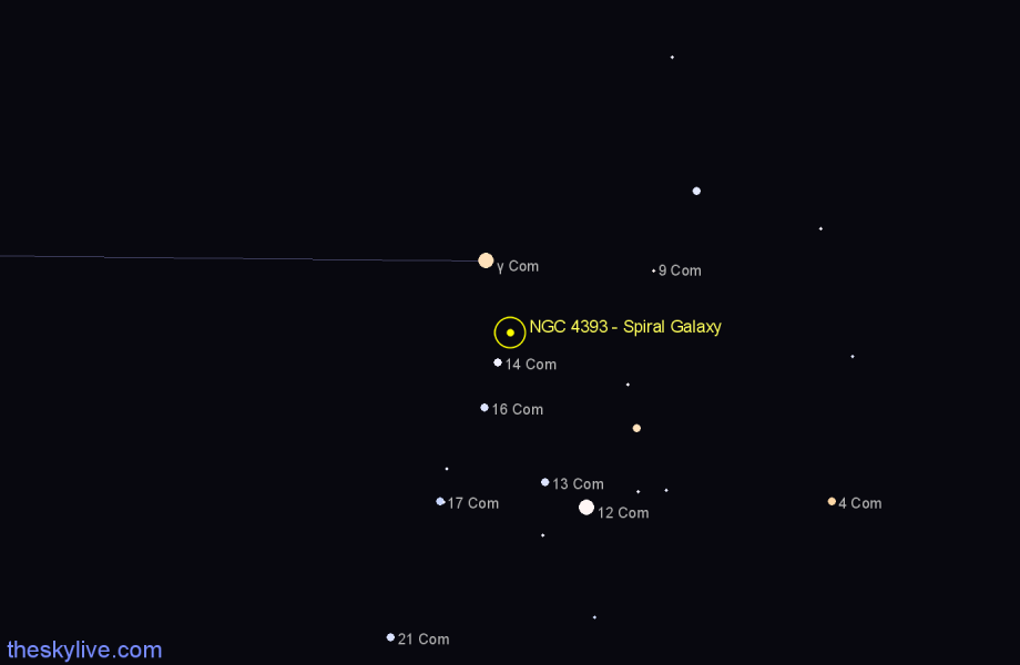 Finder chart NGC 4393 - Spiral Galaxy in Coma Berenices star