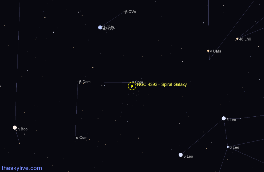 Finder chart NGC 4393 - Spiral Galaxy in Coma Berenices star