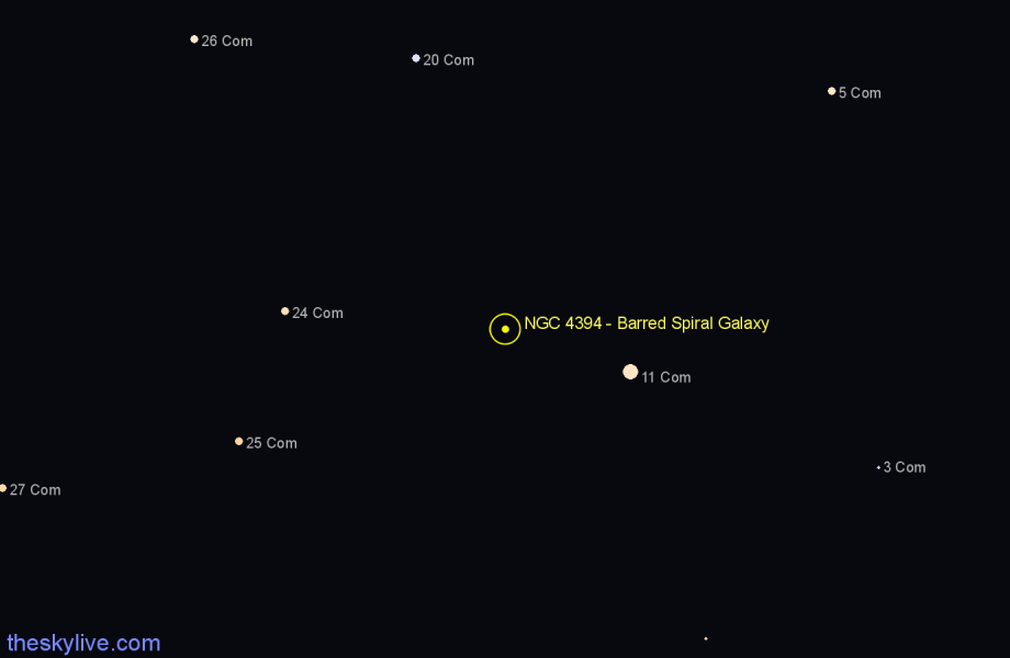 Finder chart NGC 4394 - Barred Spiral Galaxy in Coma Berenices star