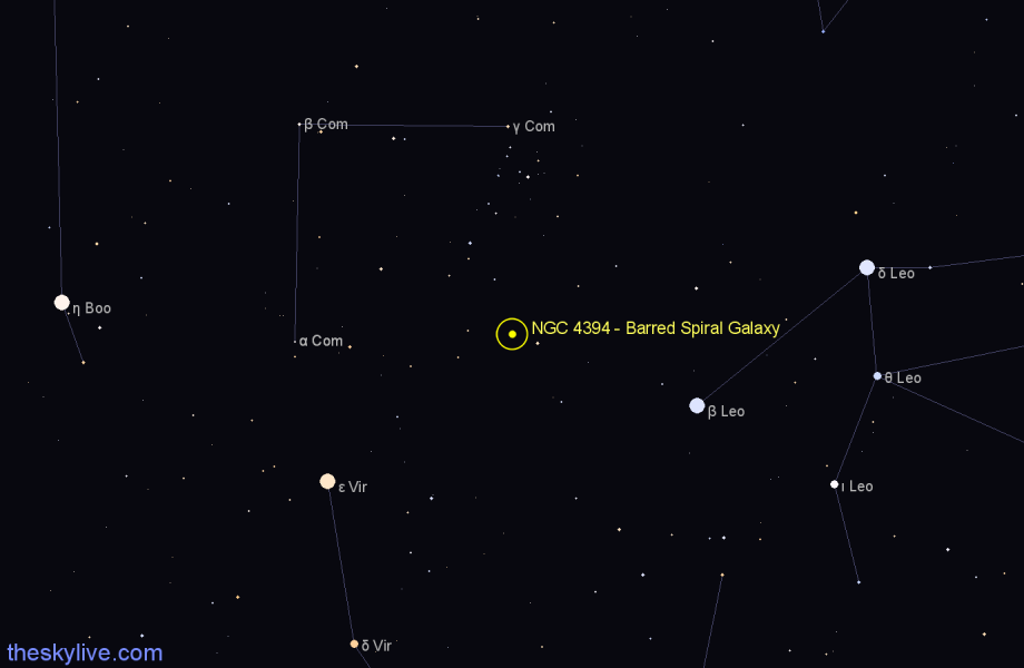 Finder chart NGC 4394 - Barred Spiral Galaxy in Coma Berenices star