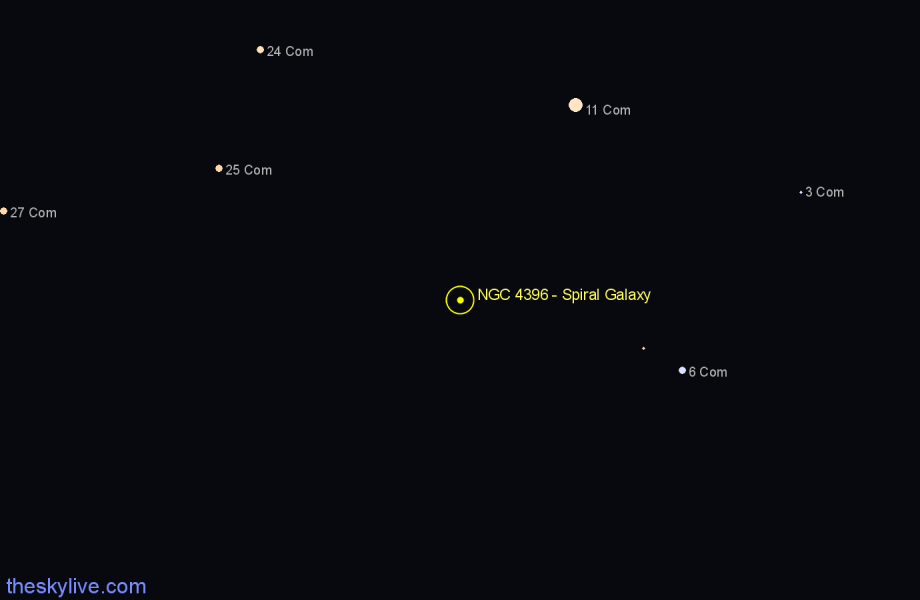 Finder chart NGC 4396 - Spiral Galaxy in Coma Berenices star