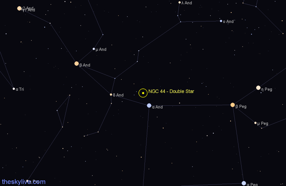 Finder chart NGC 44 - Double Star in Andromeda star