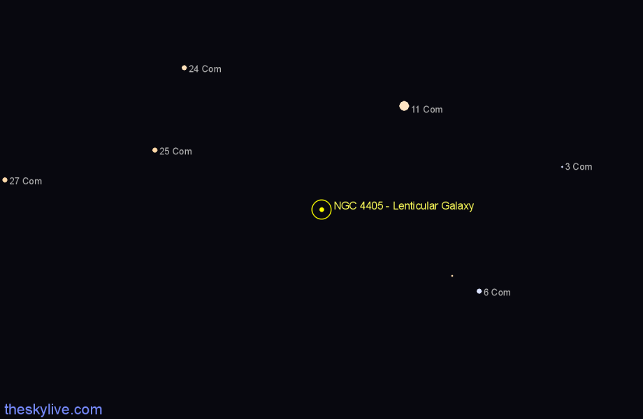 Finder chart NGC 4405 - Lenticular Galaxy in Coma Berenices star