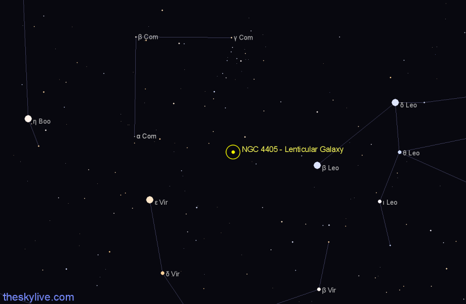 Finder chart NGC 4405 - Lenticular Galaxy in Coma Berenices star