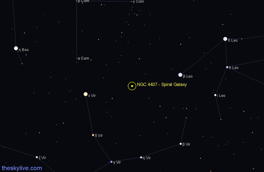 Finder chart NGC 4407 - Spiral Galaxy in Virgo star