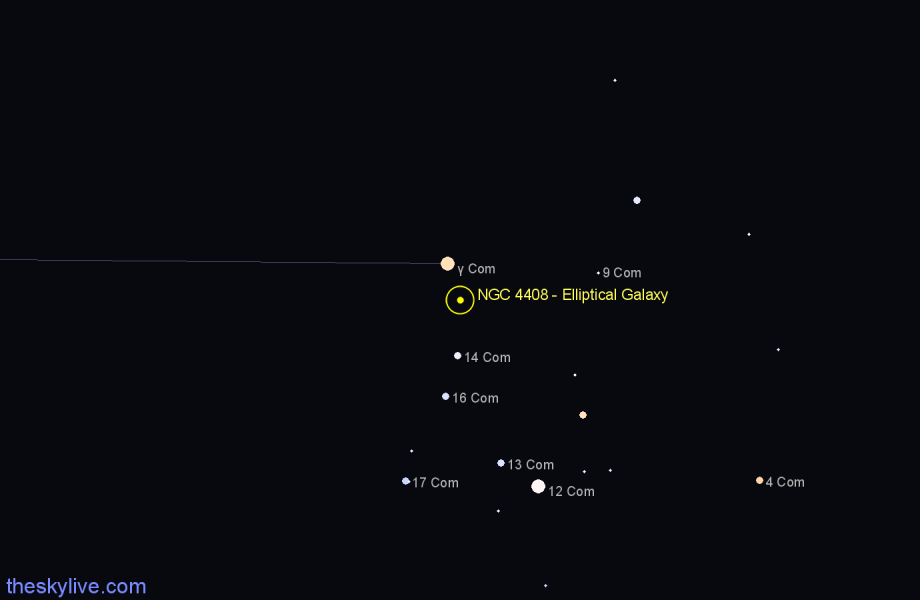 Finder chart NGC 4408 - Elliptical Galaxy in Coma Berenices star