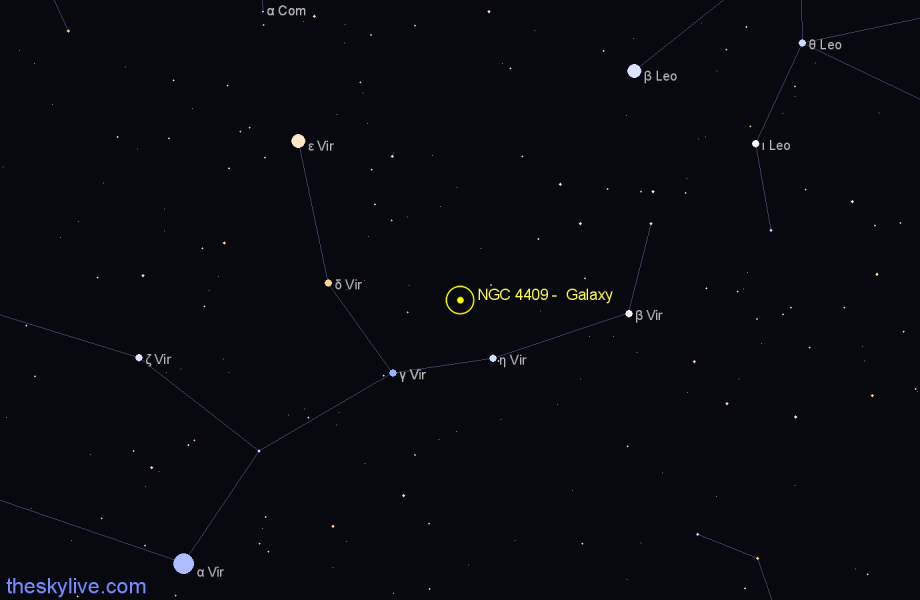 Finder chart NGC 4409 - Galaxy in Virgo star