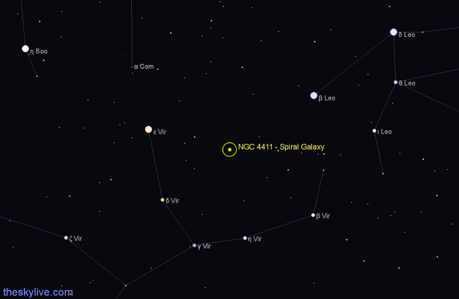 Finder chart NGC 4411 - Spiral Galaxy in Virgo star