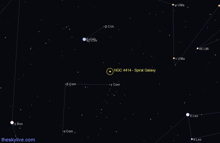 Finder chart NGC 4414 - Spiral Galaxy in Coma Berenices star