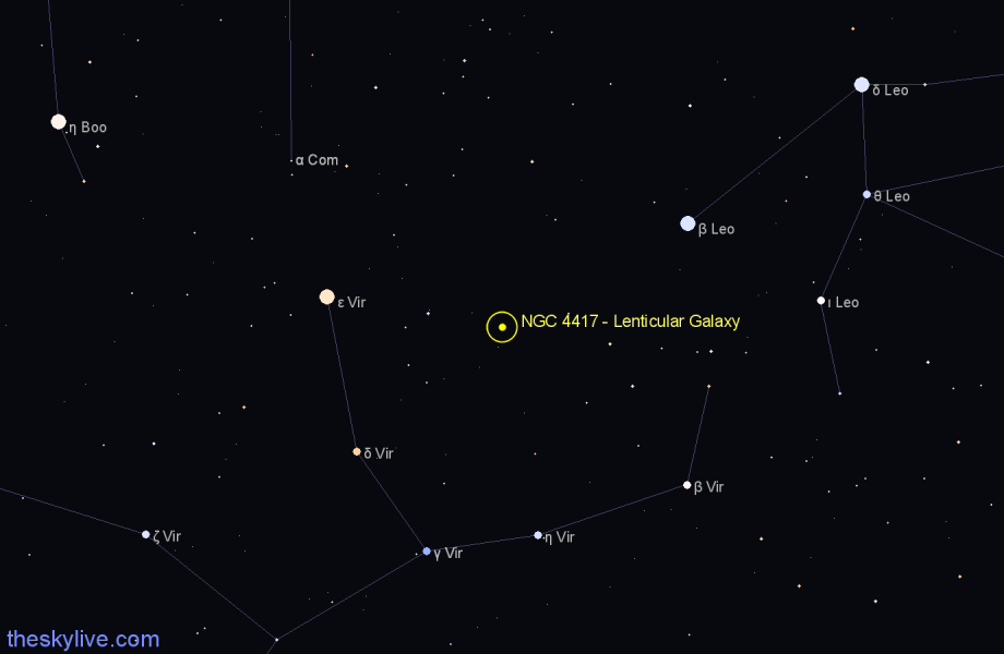 Finder chart NGC 4417 - Lenticular Galaxy in Virgo star