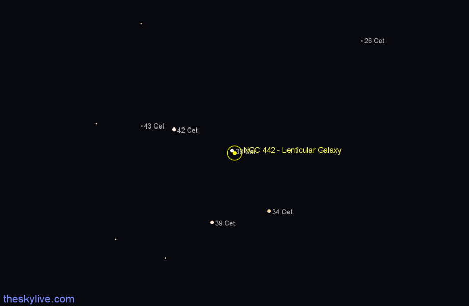 Finder chart NGC 442 - Lenticular Galaxy in Cetus star