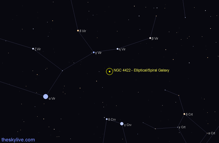 Finder chart NGC 4422 - Elliptical/Spiral Galaxy in Virgo star