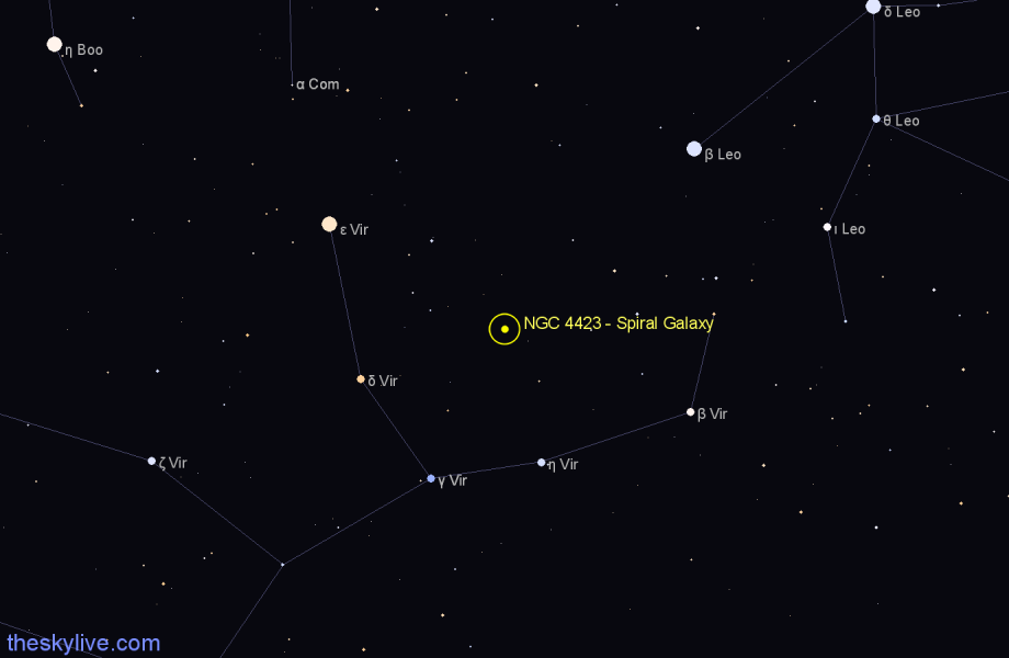 Finder chart NGC 4423 - Spiral Galaxy in Virgo star